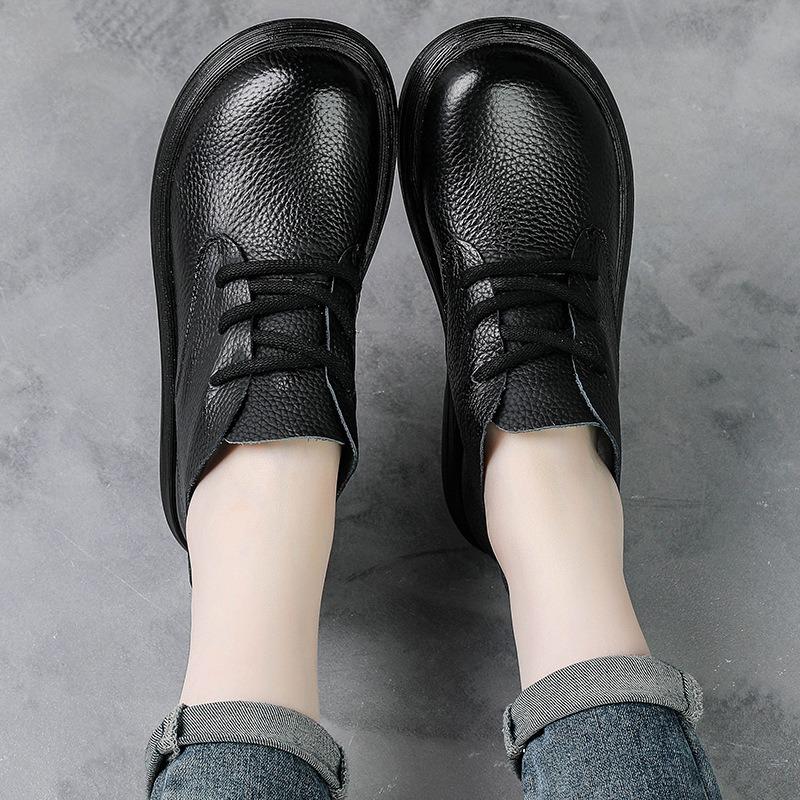 The first layer of cowhide autumn women's new platform small short boots retro style lace-up low-heeled leather boots genuine leather mother shoes