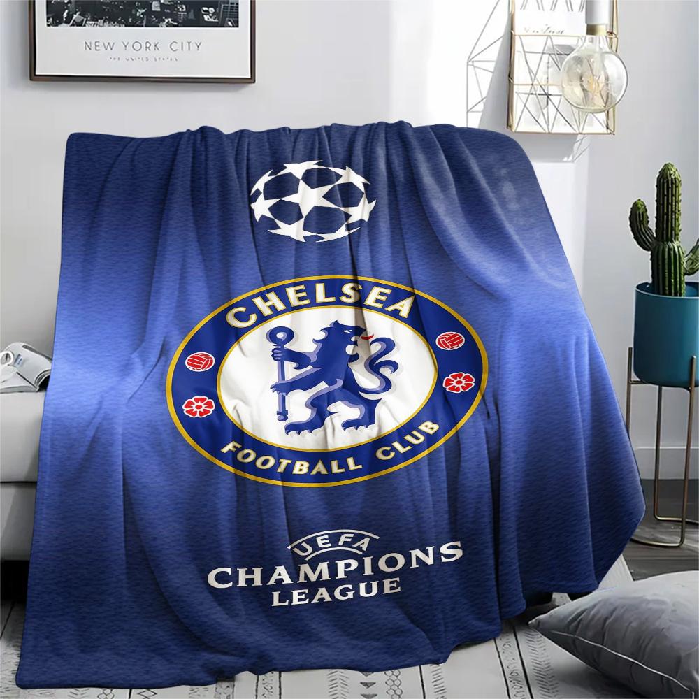 1Pc Chelsea-FC Logo Print Flannel Blanket High Quality Warm Comfortable Cover for All Seasons Perfect for Gifts Home Decor