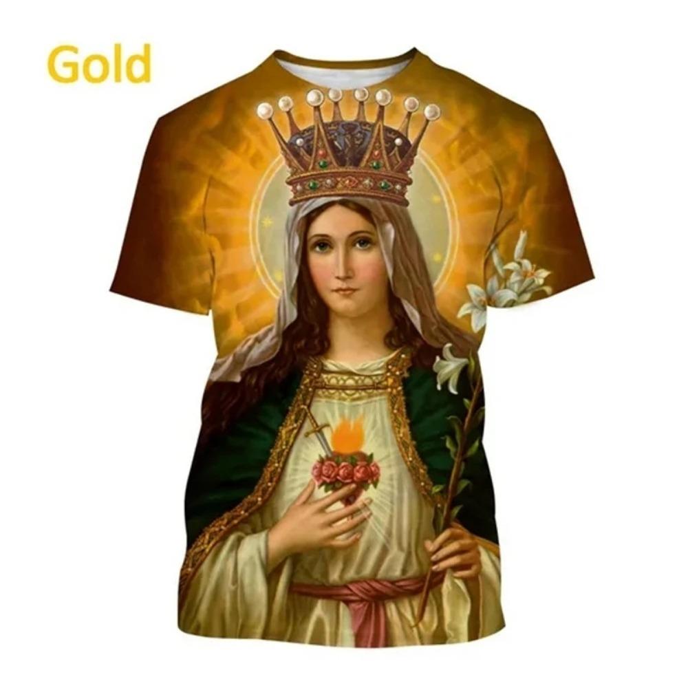 Summer Fashion Virgin Mary 3D Printing Christian Mother Of God Pattern Short Sleeved Unisex Street Faith Casual T-Shirt