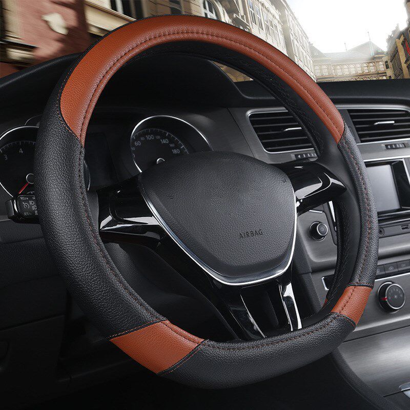 Car Steering Wheel Cover D-Type Available Steering Wheel Cover Odorless Leather Handle Cover Two-Color Stylish Steering Wheel Cover