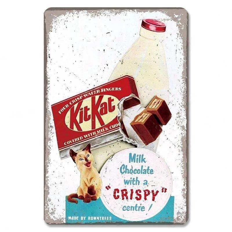 Vintage Candy Chocolate Metal Plates Cream Milk Chocolate Poster Metal Plaque Tin Sign For Kitchen Cafe Dining Room Wall Deco