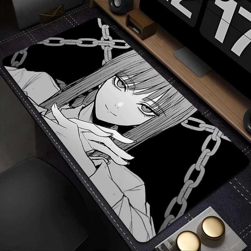 Mouse Pad Laptop Black And White Manga Abstract Mousepad Japan Anime Chainsaw Man Desk Mat Pc Kawaii Girl Makima Hd Keyboard Pad