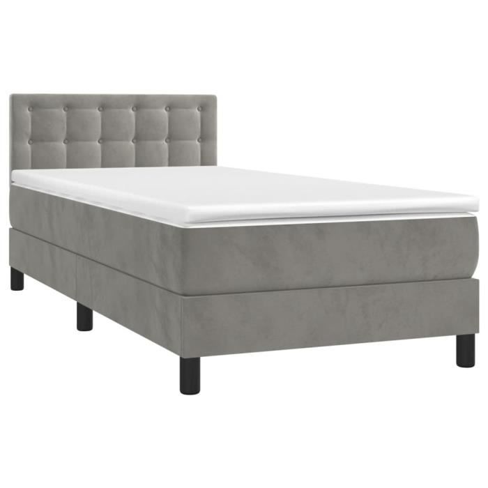 3141521 vidaXL Lit à sommier tapissier et matelas Gris clair 90x200 cm Velours