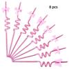 8pcs Shimmer Effect Pink Bow Straws Durable Material Sparkle Straws  Themed Events