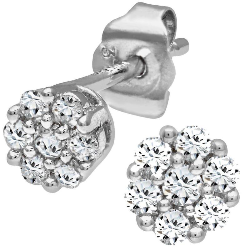 White Gold Round 1/4ct Diamond Cluster Stud Earrings