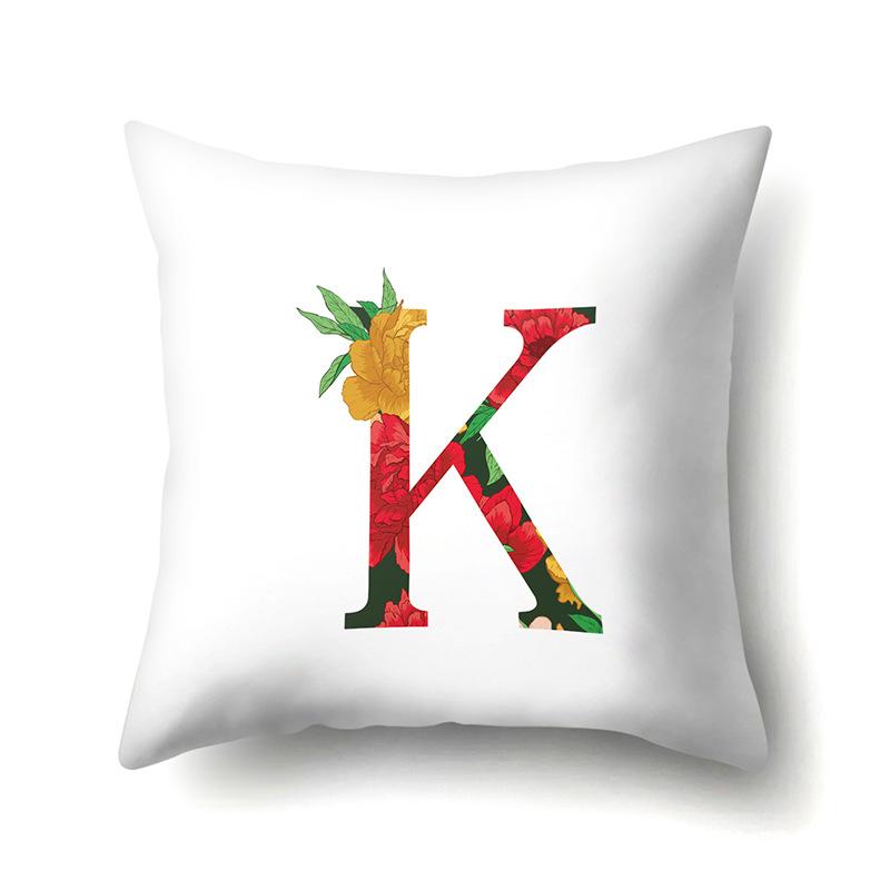 Polyester Pillowcase Watercolor Flowers Car Decoration Print 26 English Letters Home Cushion Cover
