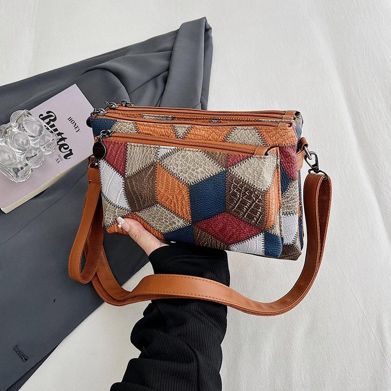 Small Hand Bag Women's Large Capacity Shoulder Bag Color Blcok Crossbody Bag Soft Leather Mother Bag