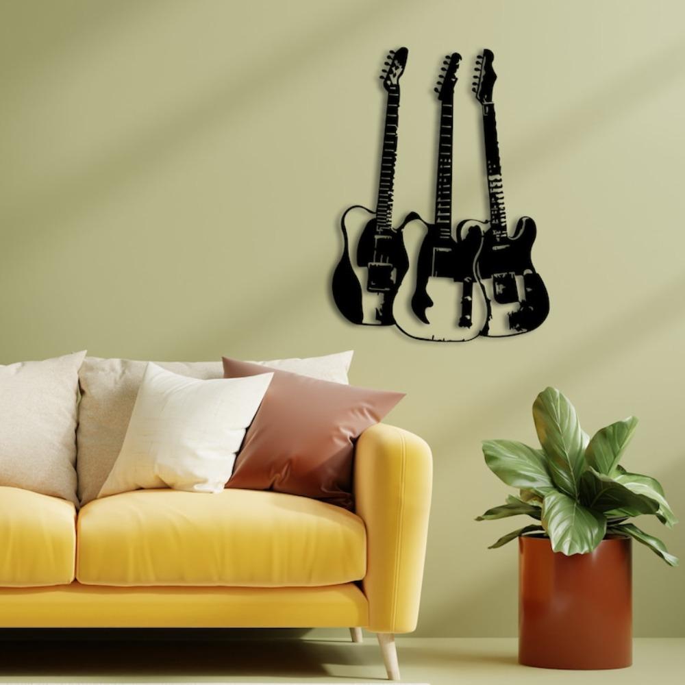 Handmade Metal Guitar Wall Art, 3D Line Art Decor, Music Instrument Sculpture for Home, Unique Gift for Musician