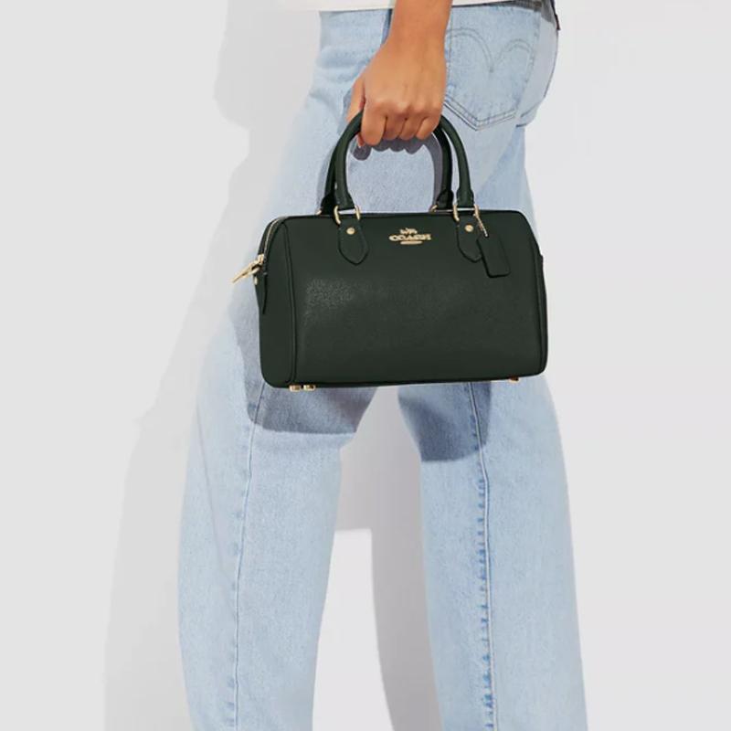 Coach Handtasche Rowan Satchel 25 Gold Label Logo Reißverschluss Beschläge Schnalle Längsnarbiges Leder Boston Bag Umhängetasche Crossbody Tasche Mittel Damen