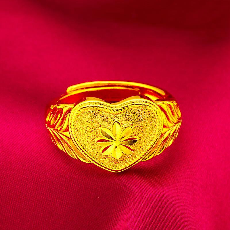 Heart Open Ring Women'S 24K Gold Au999 - Oxidation-Resistant Pure Gold, Secure Heart Structure For Long-Lasting Shine