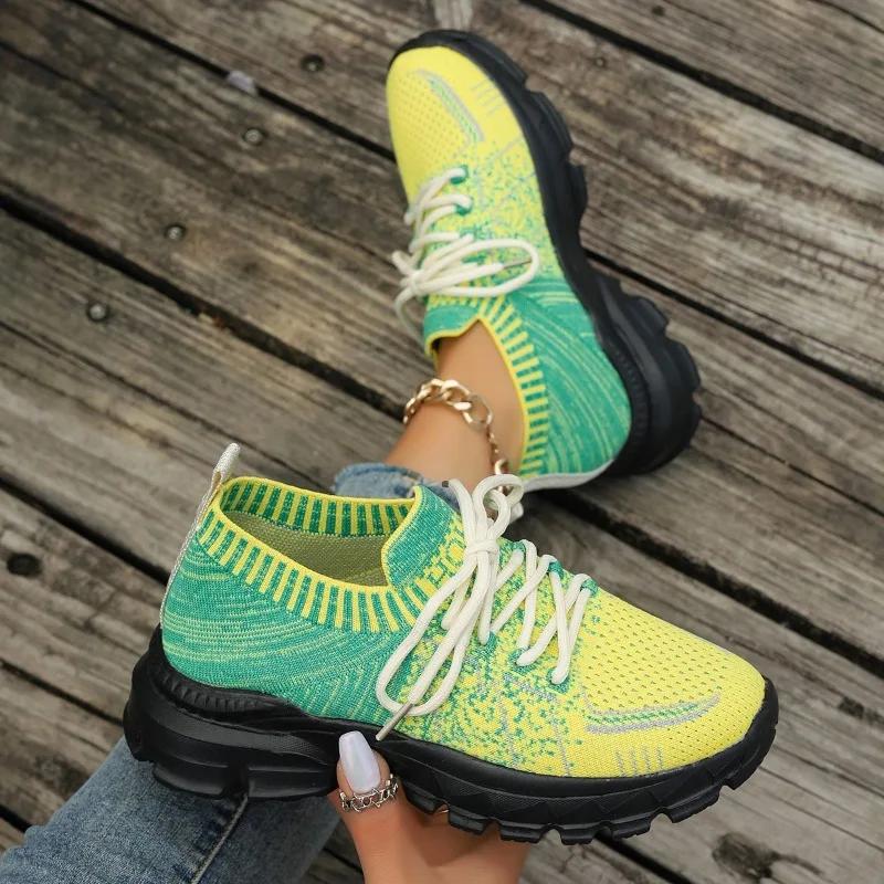 

Горячая распродажа модной обуви для женщин на шнуровке, женская вулканизированная обувь, осенняя дышащая сетка, разноцветная, на низком каблуке, большого размера, для ходьбы 43