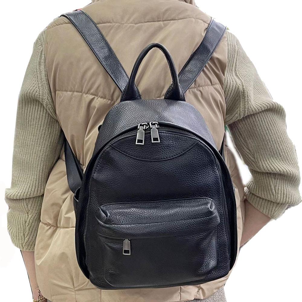 Leather Backpack Black Cowhide Soft Leather Versatile Small Women'S Backpack Travel Bag