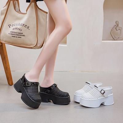 Thick-soled Heelless Bag Head Half Slippers Women's Summer New 2025 Woven Inner Height-increasing Slippers Breathable Tide