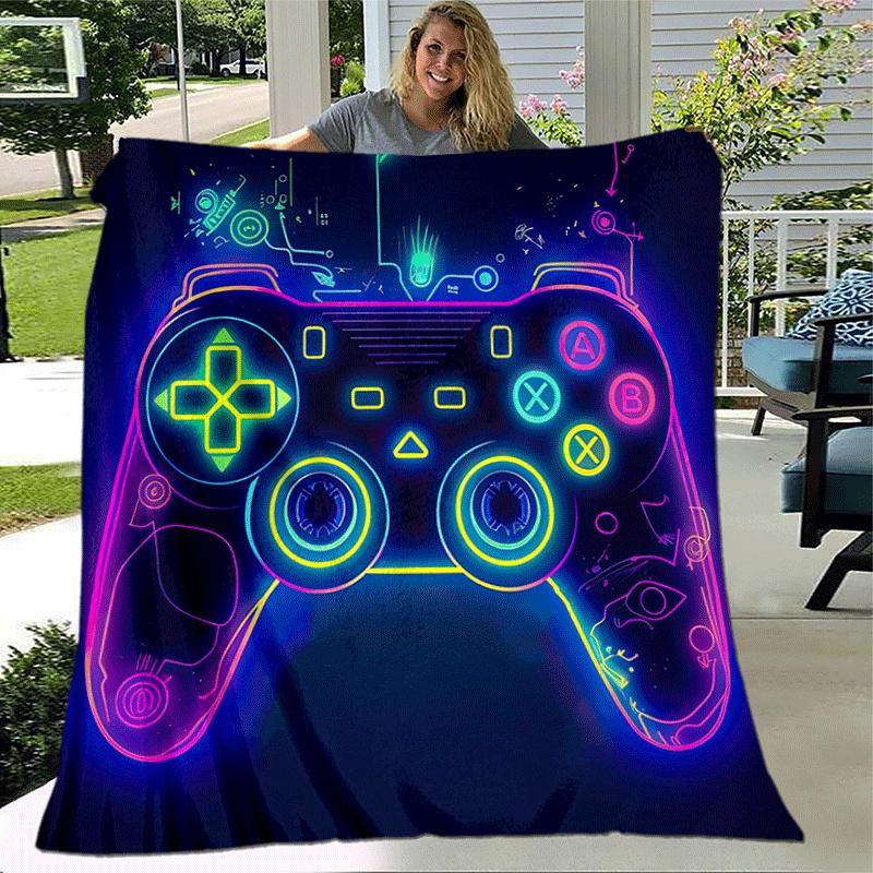 1pc Game Controller Printing Lightweight Flannel Blanket, Comfortable and Warm Blanket, for Camping Sofa Bed and Couch Office, Gift