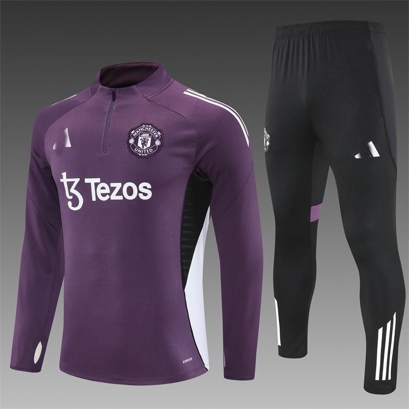 Manchester United Football Suit Custom Autumn And Winter Long-Sleeved Half-Pull Pre-Game Warm-Up Children'S Short-Sleeved Training Suit