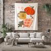 Autumn Pumpkin Coffee Mug Leaves Wall Tapestry Machine Washable All Season Decor Art Print Fall Harvest Design Home Quick Setup