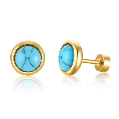 Earrings for Men and Blue Round Turquoise Stainless Jewelry Women, Blue, Silver, Stud, Earrings, Steel, Stylish, Hypoallergenic, Tea, Gift,