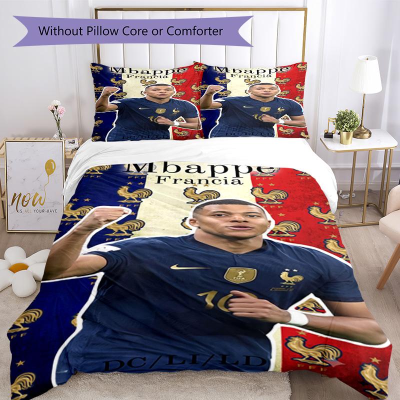 Mbappe Bedding Set Breathable Duvet Cover with Pillowcases Decorative Bed Linen for Bedroom Home Decoration Birthday Gift