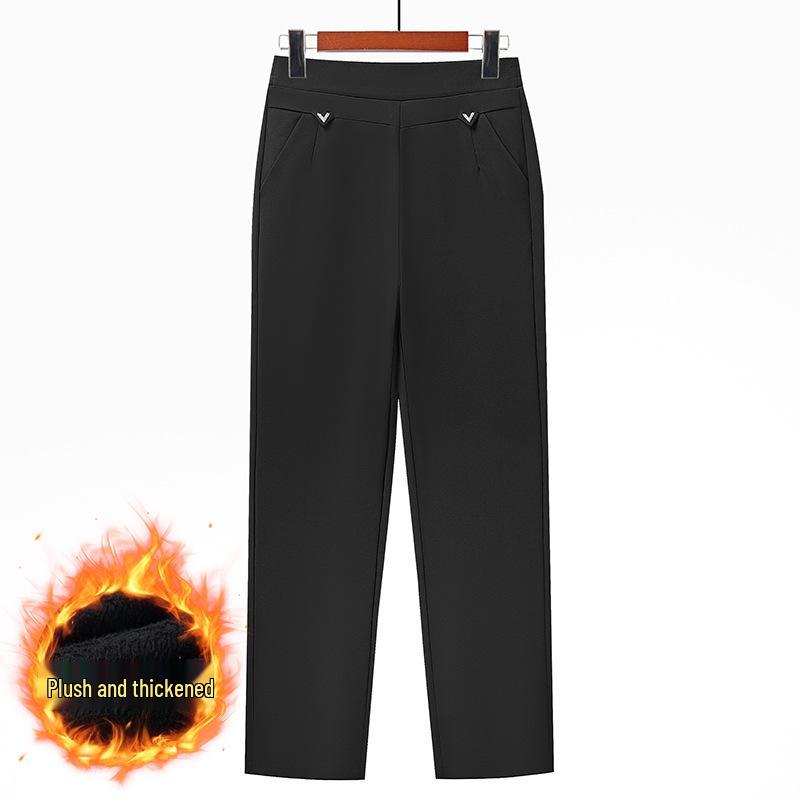 Women s Autumn/Winter Plus Velvet High-Waisted Loose Pants for Middle-Aged and Elderly 5XL (for 145-160 lbs)