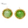 Transparent Resin Earrings 1 Pair Gemstone Stud for Women, Gold Plated Round Natural Modern Jewelry Gifts Healing Stone Earrings, Stainless Steel Flat