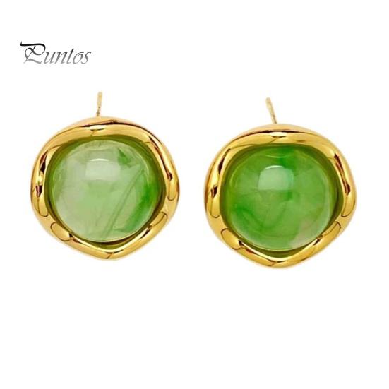Transparent Resin Earrings 1 Pair Gemstone Stud for Women, Gold Plated Round Natural Modern Jewelry Gifts Healing Stone Earrings, Stainless Steel Flat