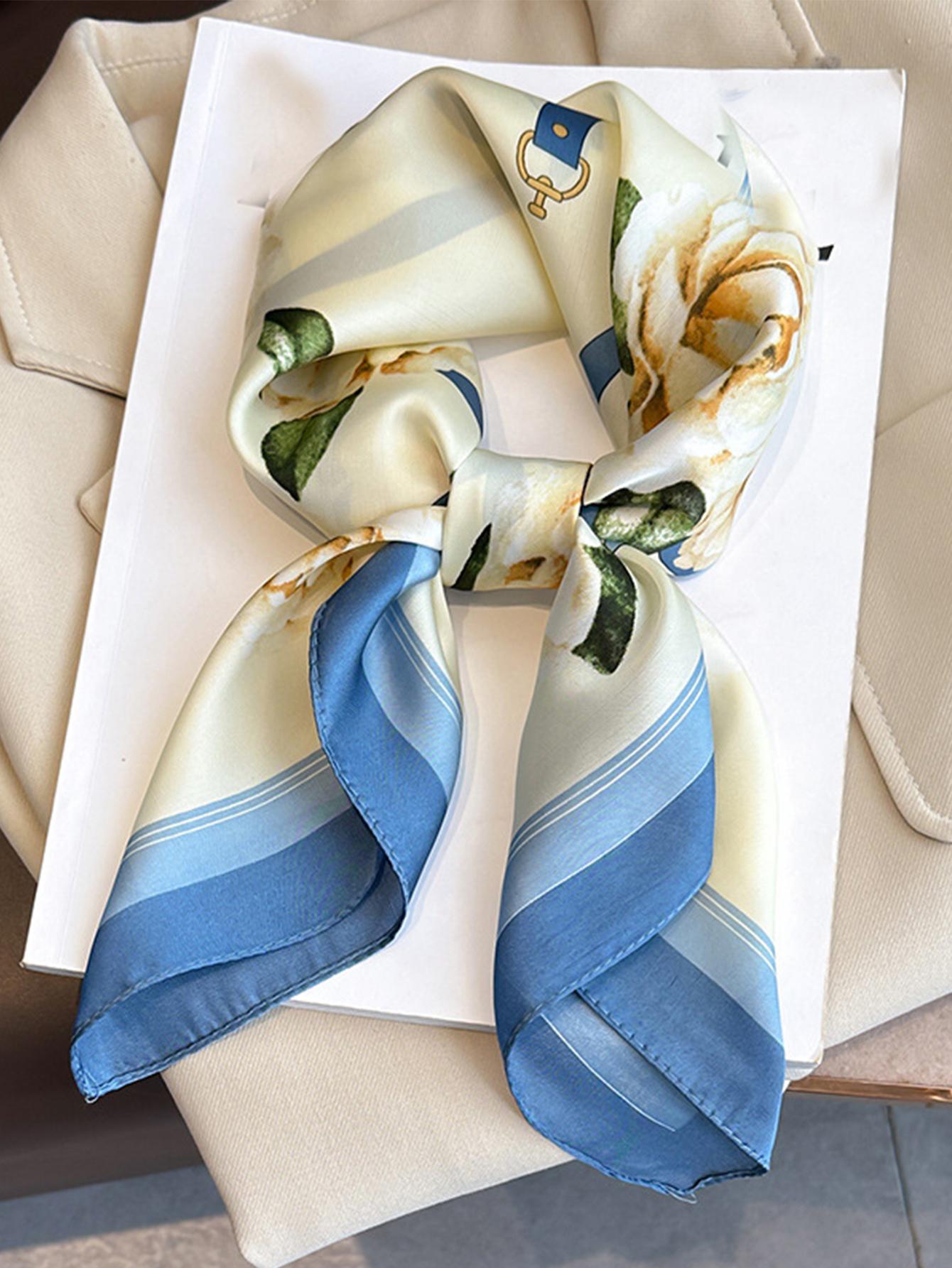 

70cm Scarf Simulated Silk Women Summer Shawls And Wrap Hijab Scarves Femme Pashmina Echarpe Designer Beach Stole Bandana 70X70cm небо синє кольору