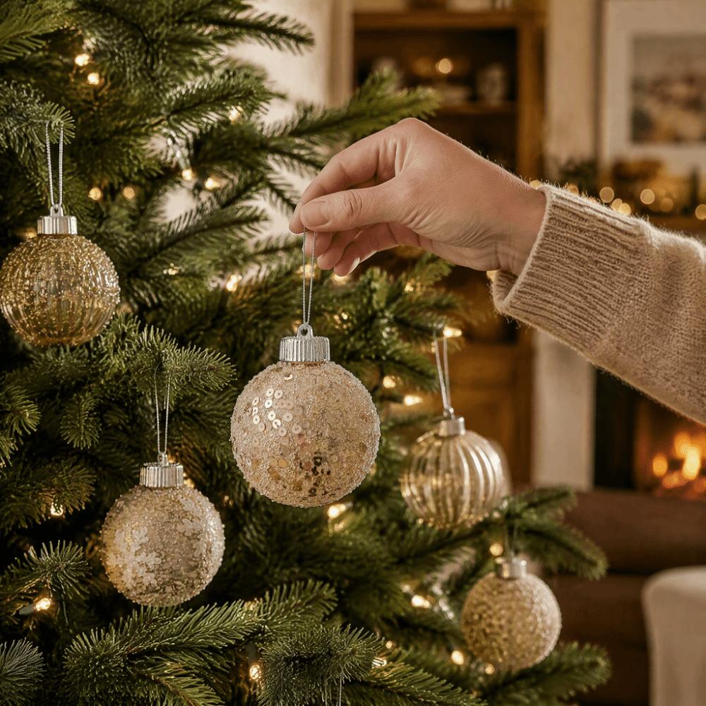 Sequin Christmas Ornament Hollow Tree Hanging Decor Festive Plastic Ball Pendant  Window Display