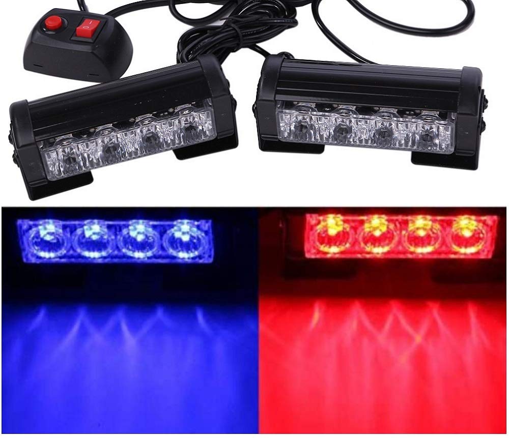 Set of 2 12V LED Strobe Light Emergency Warning Lights for and Dummy KnightraidB KRB186 and Bars, Cars, Trucks, Trailers, Lamps, (Red Blue)