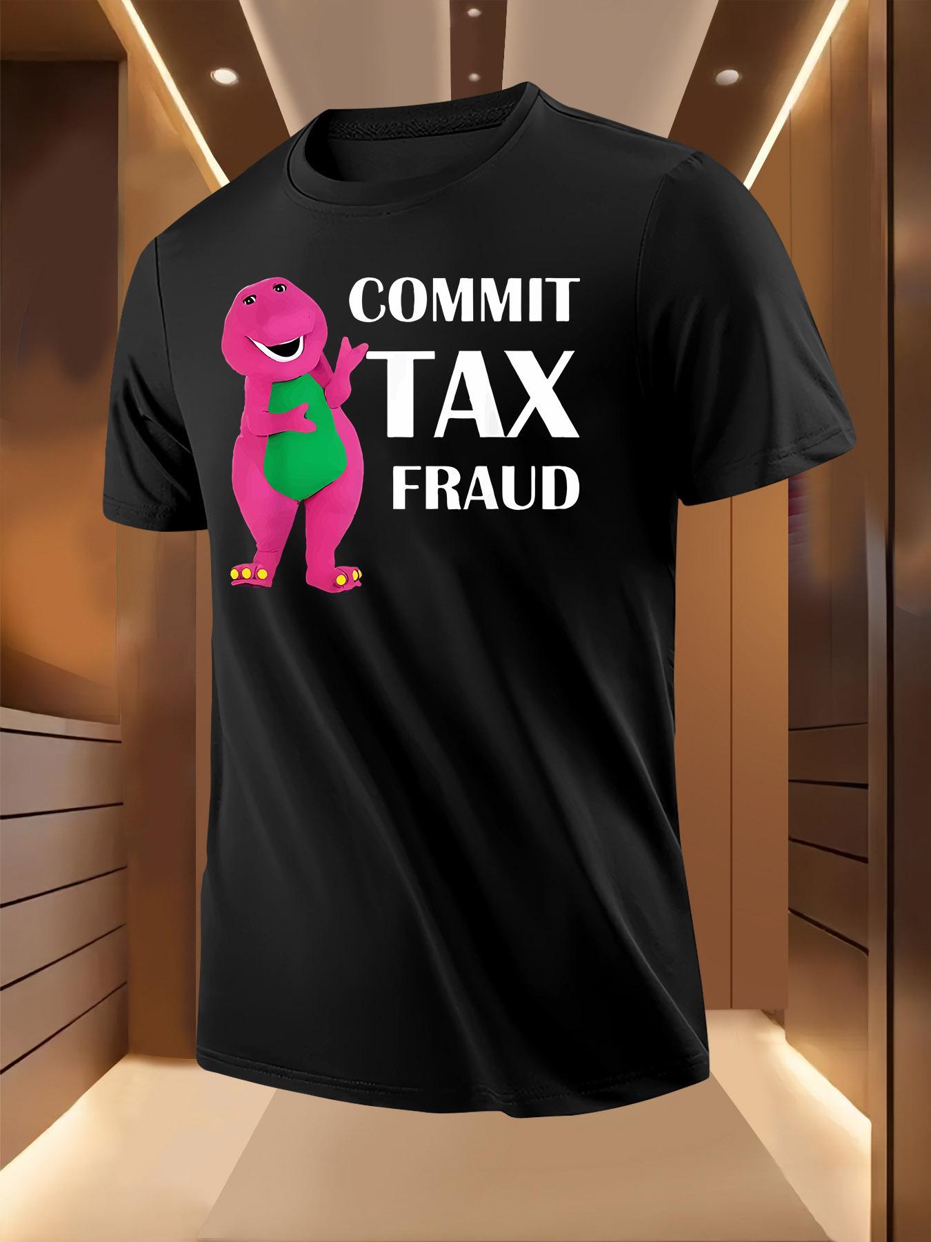 Dinosaur Tax Joke Tshirt - Pink Dinosaur with Commit Tax ... M
