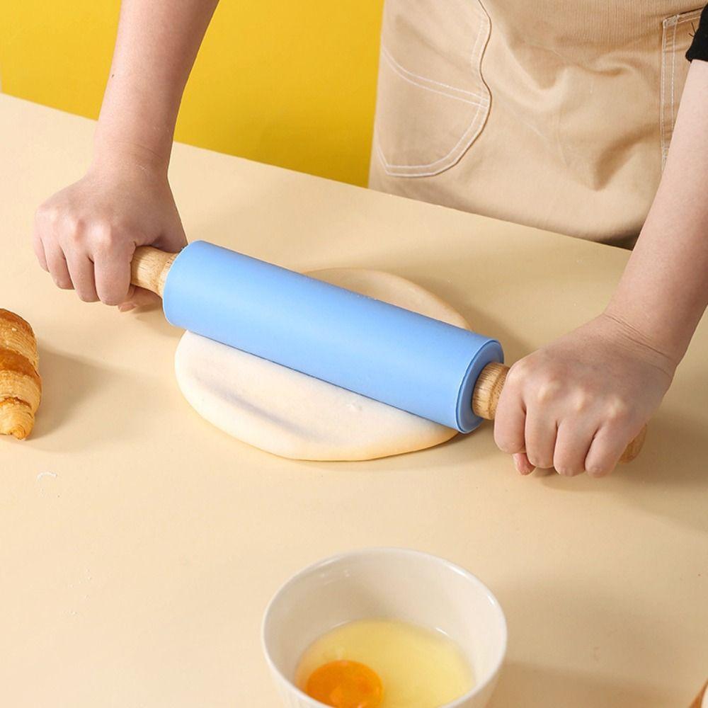 Wooden Handle Pastry Dough Roller Non-Stick Flour Roller New Silicone Rolling Pin Kitchen Gadget