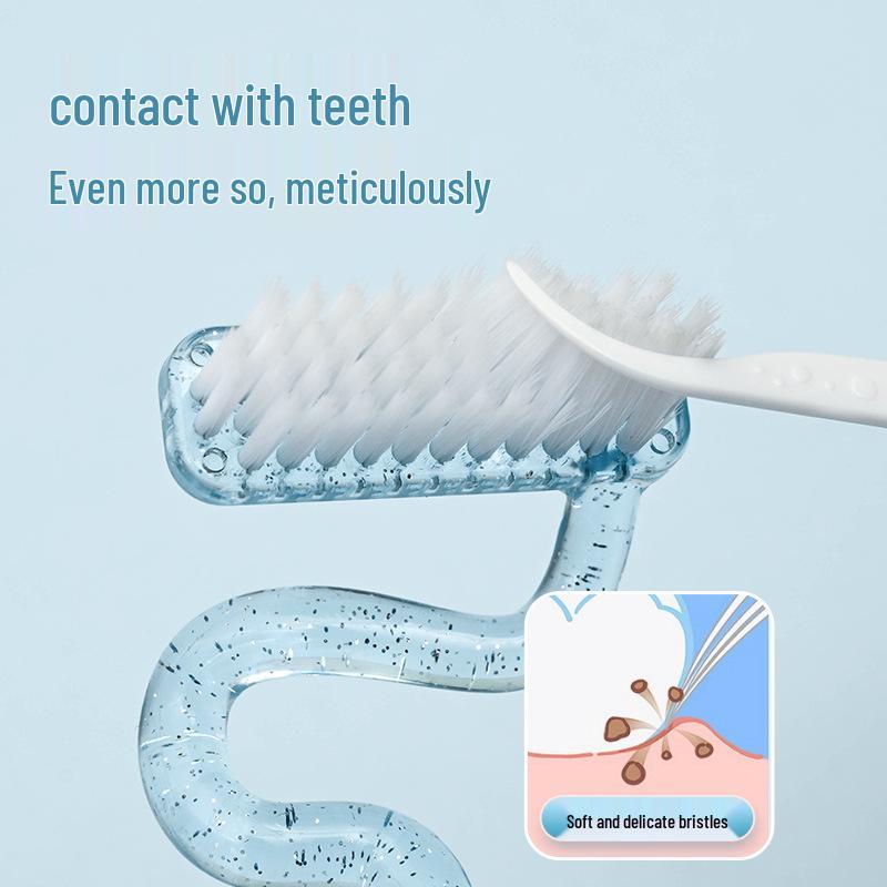 Hanniya S-Shaped Vertical Toothbrush for Adults with Soft Bristles for Interdental Cleaning, Tongue Coating Removal, and Gum Massage.