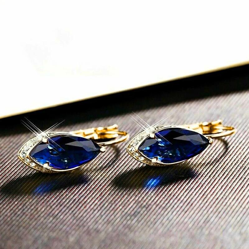 Huitan Luxus-Ohrhänger mit blauem Marquise-Zirkon, trendiger, wunderschöner Hochzeitsschmuck in Goldfarbe, Accessoires für Frauen