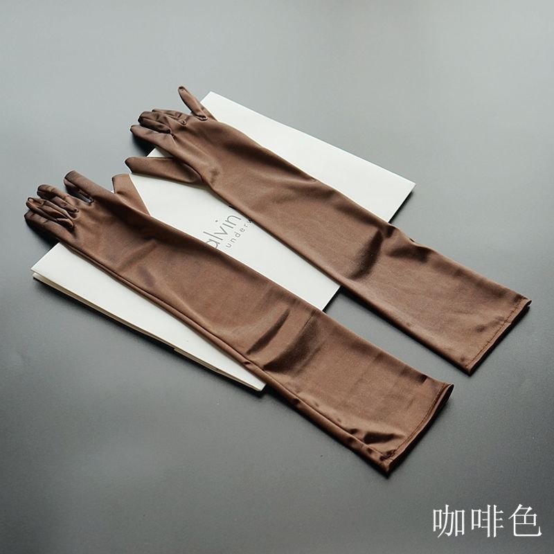 

Пышное длинное женское атласное свадебное платье, вечернее платье, перчатки Coffee All yards