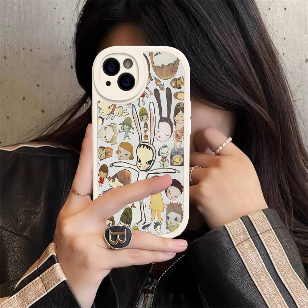 Y-yoshitomo Nara-A Retro Art PU Leather Phone Case For IPhone 16 15 14 13 12 11 Pro Max Plus Back Fundas
