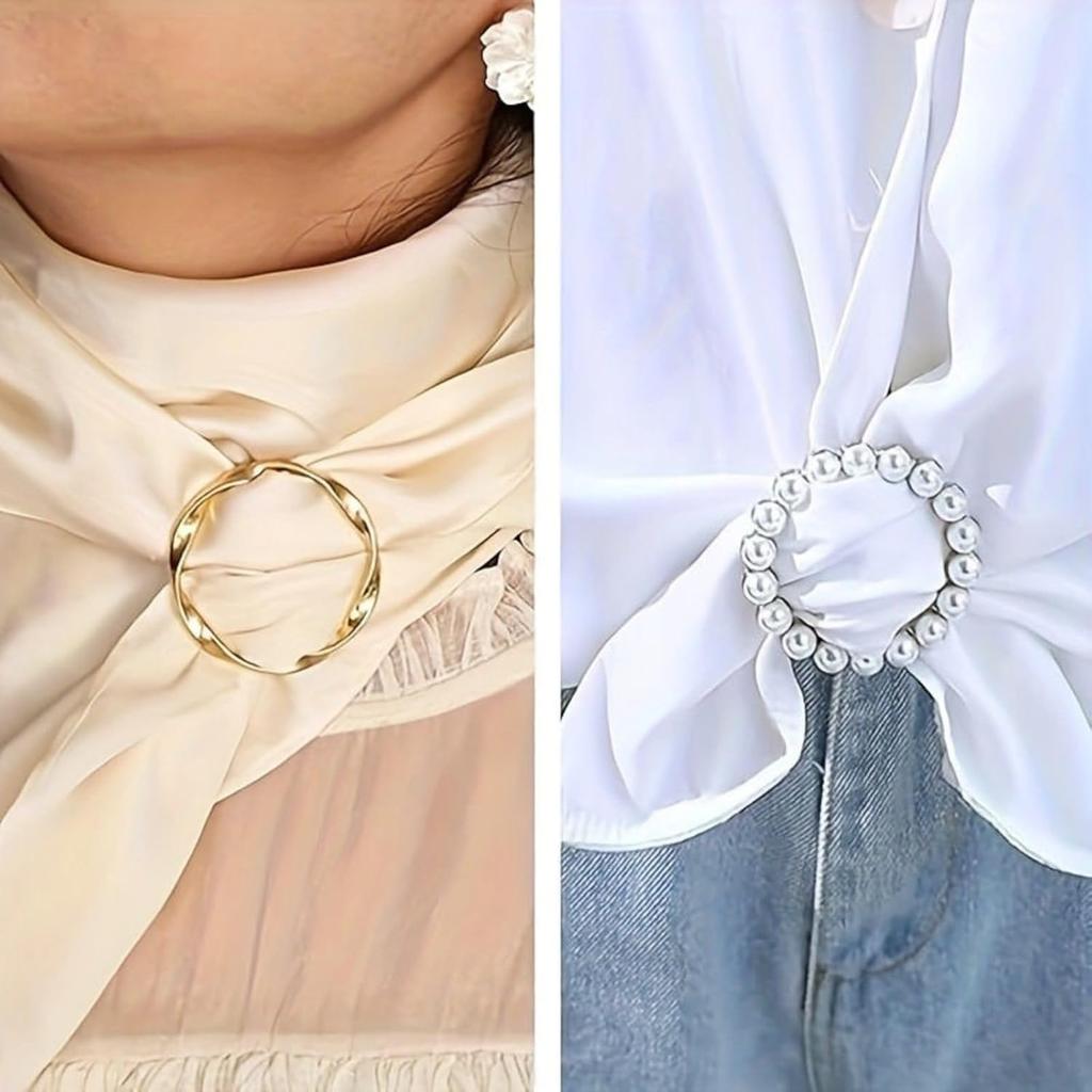20PCS Scarf Ring Clip -T-Shirt Ties Clips Clothes Corner Knotted Button for Women Fashion Metal Round Circle Shirt Clip Buckle