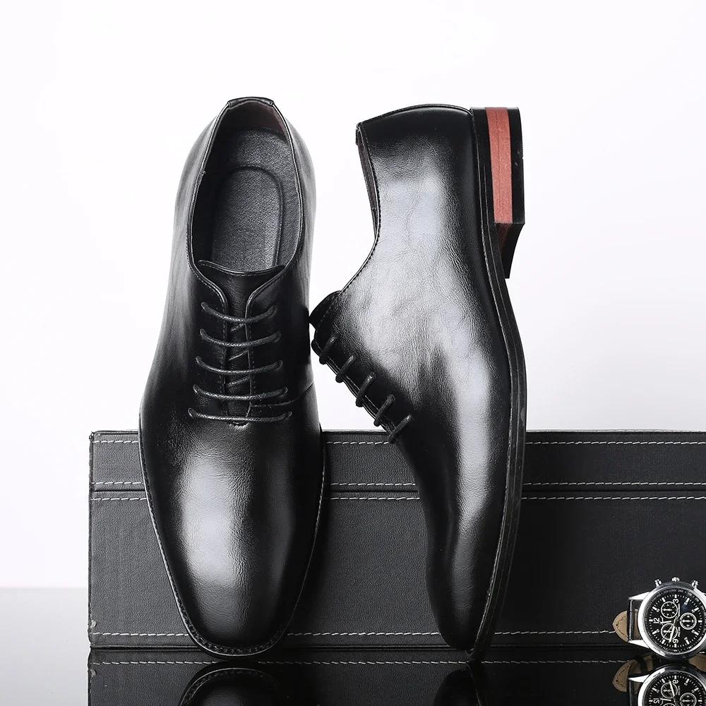 Classic High End Party Dress Shoes Lightweight Men's Casual Leather Walking Shoes Fashion Lace-Up Wedding Pointed Toe Shoes