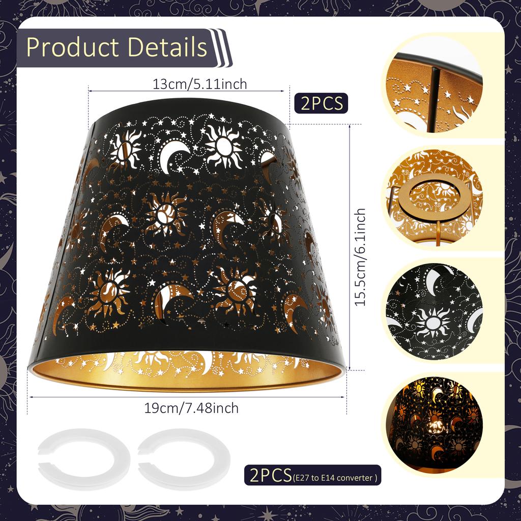 2Pcs Metal Table Lamp Shade Sun Moon Star Pattern Hollow Out Iron Lampshade Cover for Table Lamps Small Chandeliers Wall Lamps