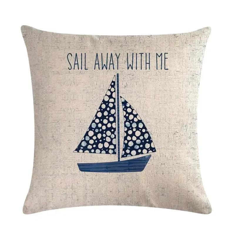 Navigation Nautical Throw Pillow Cover Beach Anchor Cushion Cover Fish Linen Decoration Life buoy Pillowcase 45x45cm