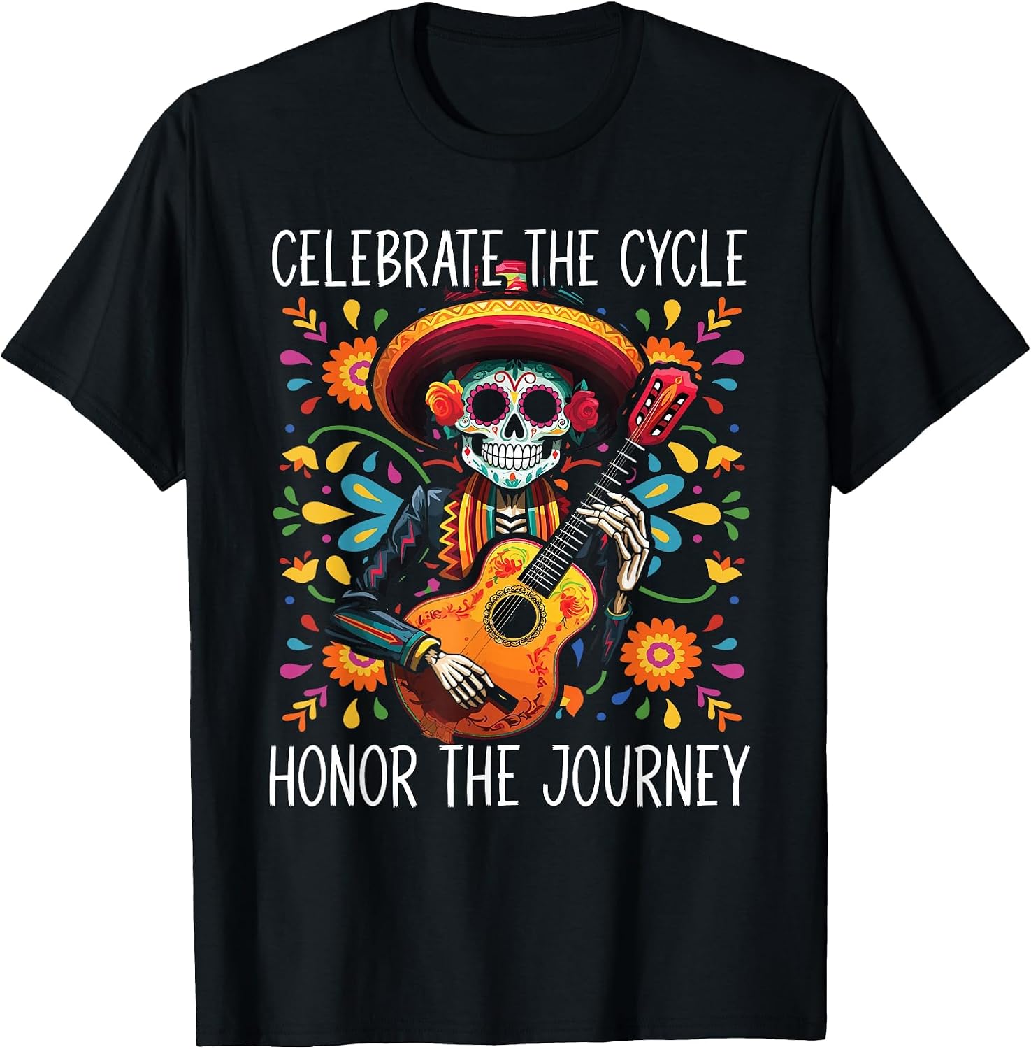 Dia De Los Muertos Sugar Skull Skeleton Mexican Holiday T-Shirt S