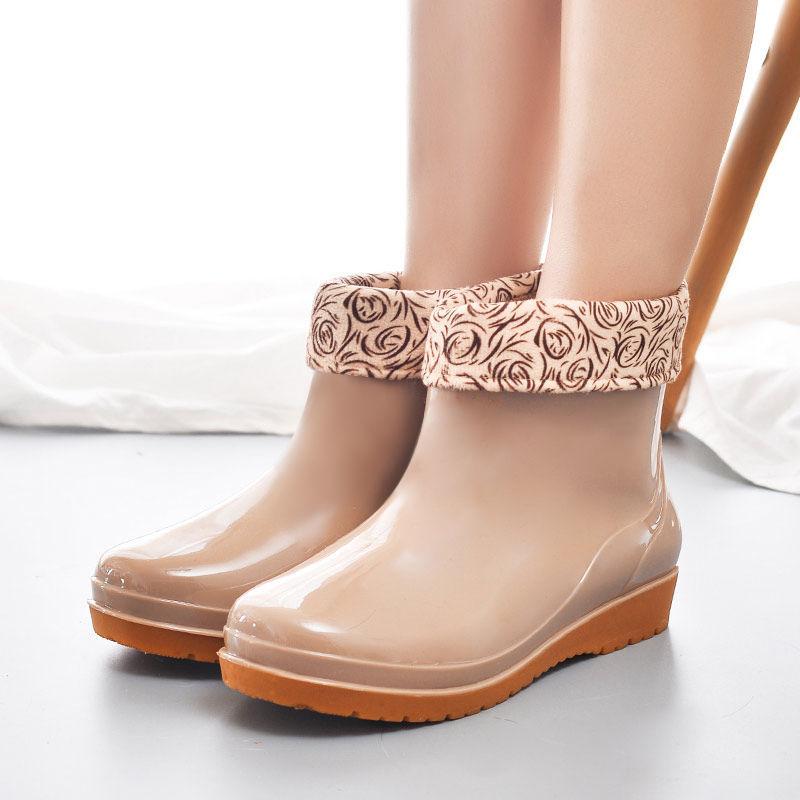 Rain Shoes Women's Short Tube Fashion Non-slip Rain Boots Adult Water Shoes Wear Water Boots Waterproof Shoes Warm and Cotton