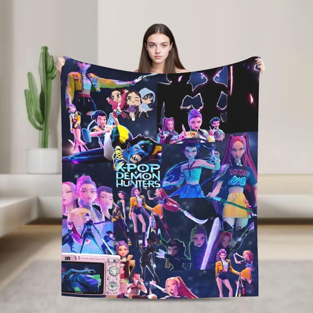 Kpop Demons Huntrix Hunters Flannel Blankets Rumi Mira Joey Creative Throw Blanket for Bedspread 125*100cm Rug Piece Soft