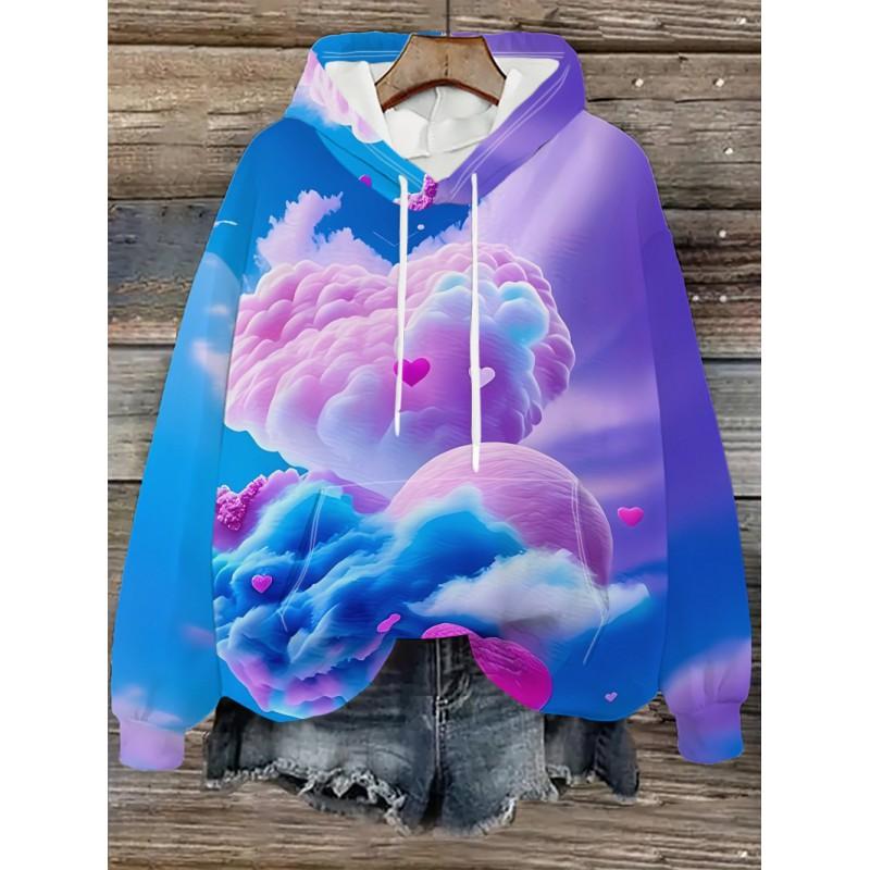 Womens Oversized Hooded Sweatshirt With Cartoon Animal Print Casual Streetwear Top Fall 2025