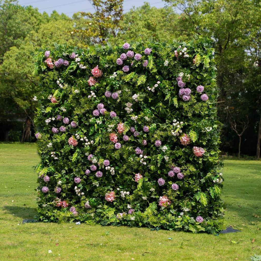 Uflower Artificial Flower Wall Roll-Up with Green Leaves Fabric Floral Backdrop for Wedding Event Party Decorations Curtain