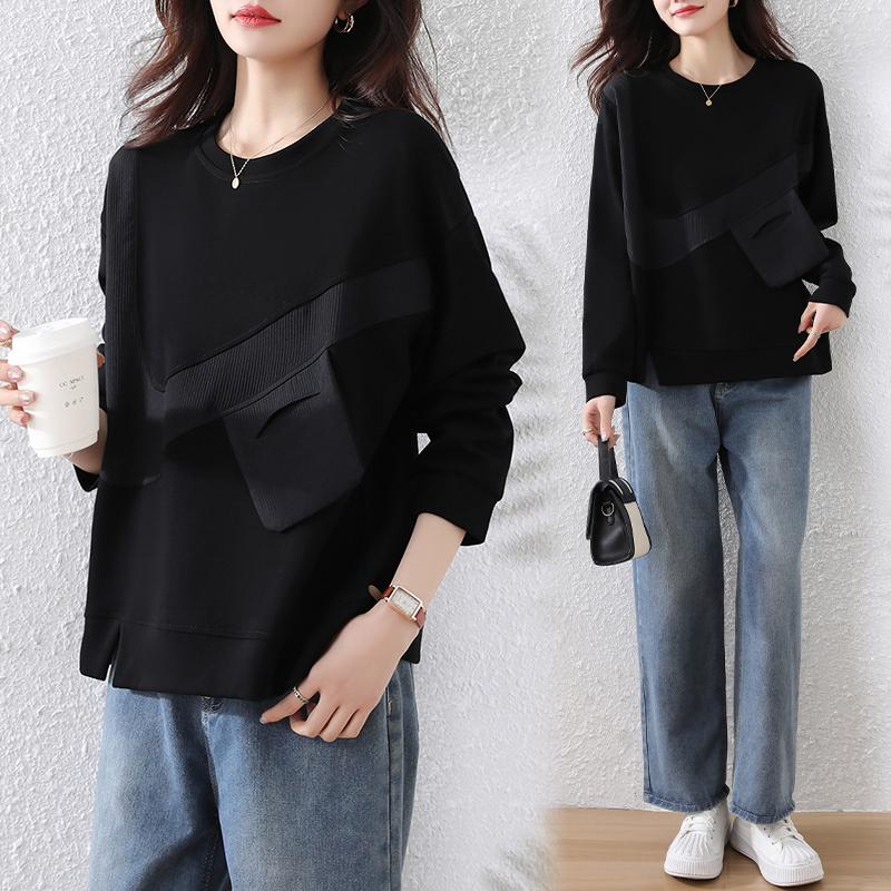 DIMANAF 2025 Autumn Plus Size Women Hoodies Shirts Long Sleeve T-shirt Loose Casual Tops Tees Black