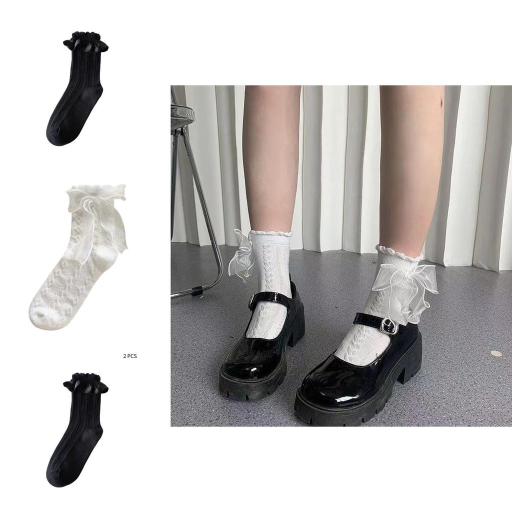 Ins Trend Lolita Spitze Schleife Fee Socken Baumwolle Wadenhoch Süß Und Niedlich