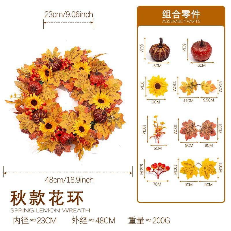 Maple Leaf Wreath Door Decor Fall Harvest Festival Thanksgiving Home Decoration Artificial Floral Garland