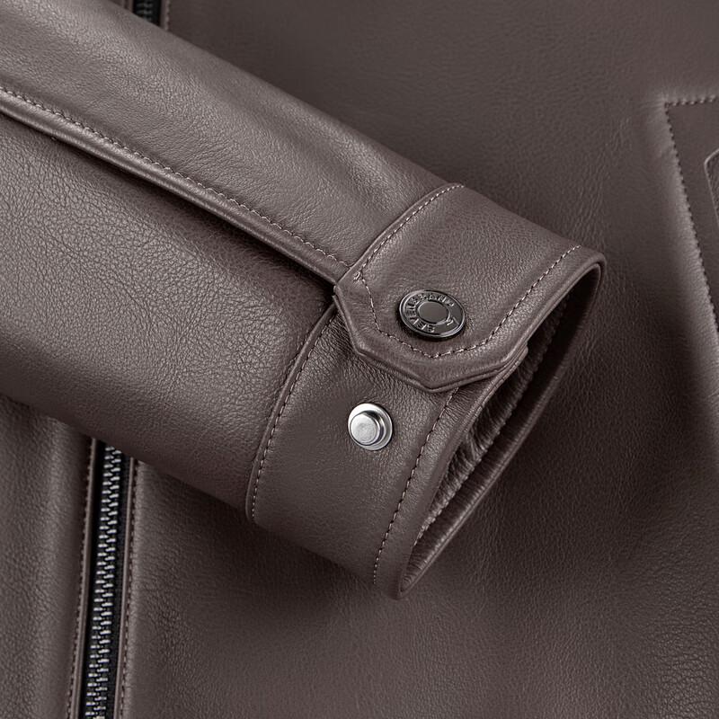 Septwolves Men's Sheepskin Stand Collar Leather Jacket