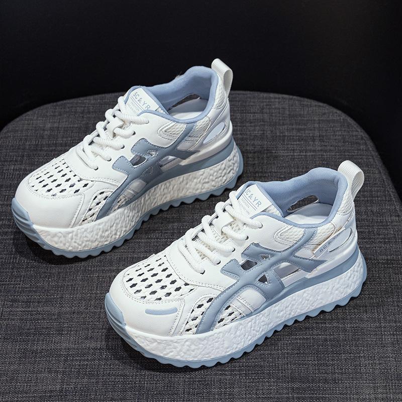 Thick-soled height-increasing small Forrest Gump shoes women's summer new casual fashion versatile lightweight woven through-mesh women's shoes