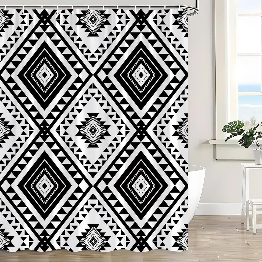 Western Shower Curtain Southwestern Aztec Boho Ethnic Tribal Native Abstract Geometric Farmhouse Bath Curtain with Hooks