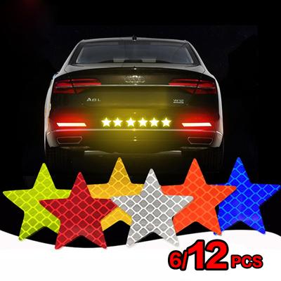 12Pcs Reflective Safety Warning Stickers Pentagram Anti-collision Waterproof Reflective Stickers Car Door Warning Stickers Car Decoration Decals
